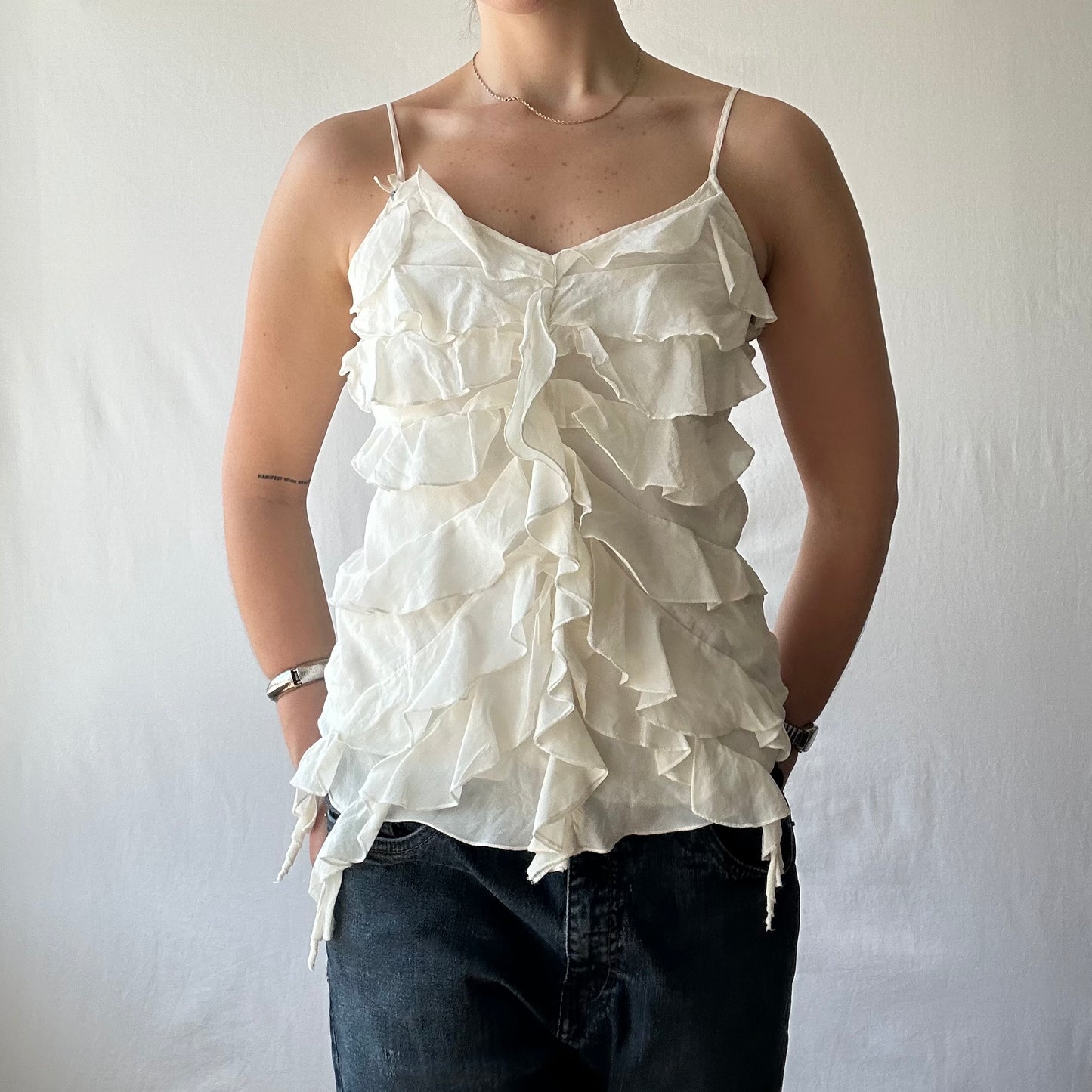 White Vintage Guess Flowy Silk Cami