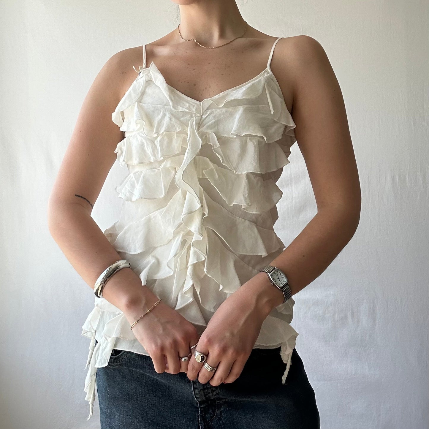 White Vintage Guess Flowy Silk Cami