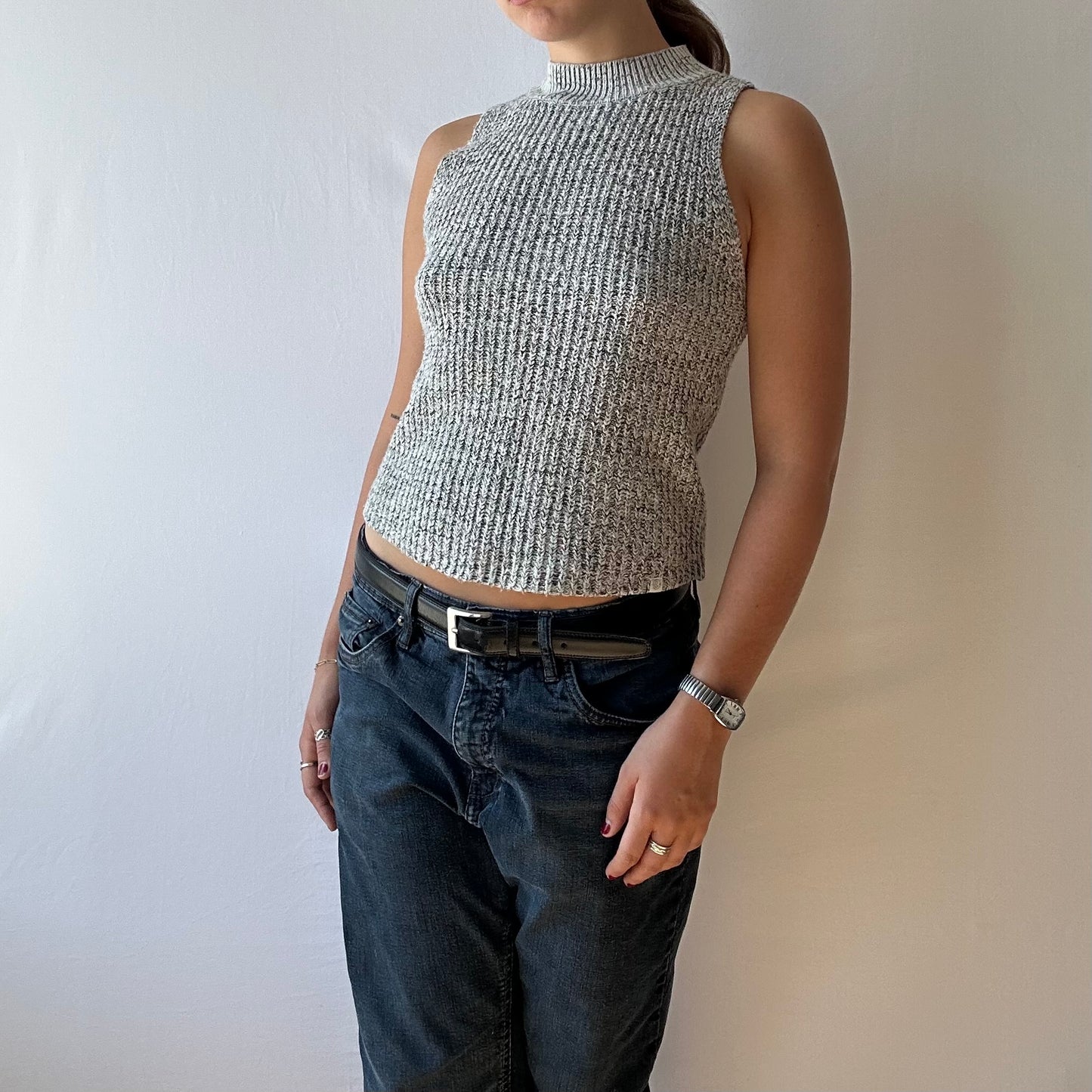 Sleeveless Knit Mock Neck