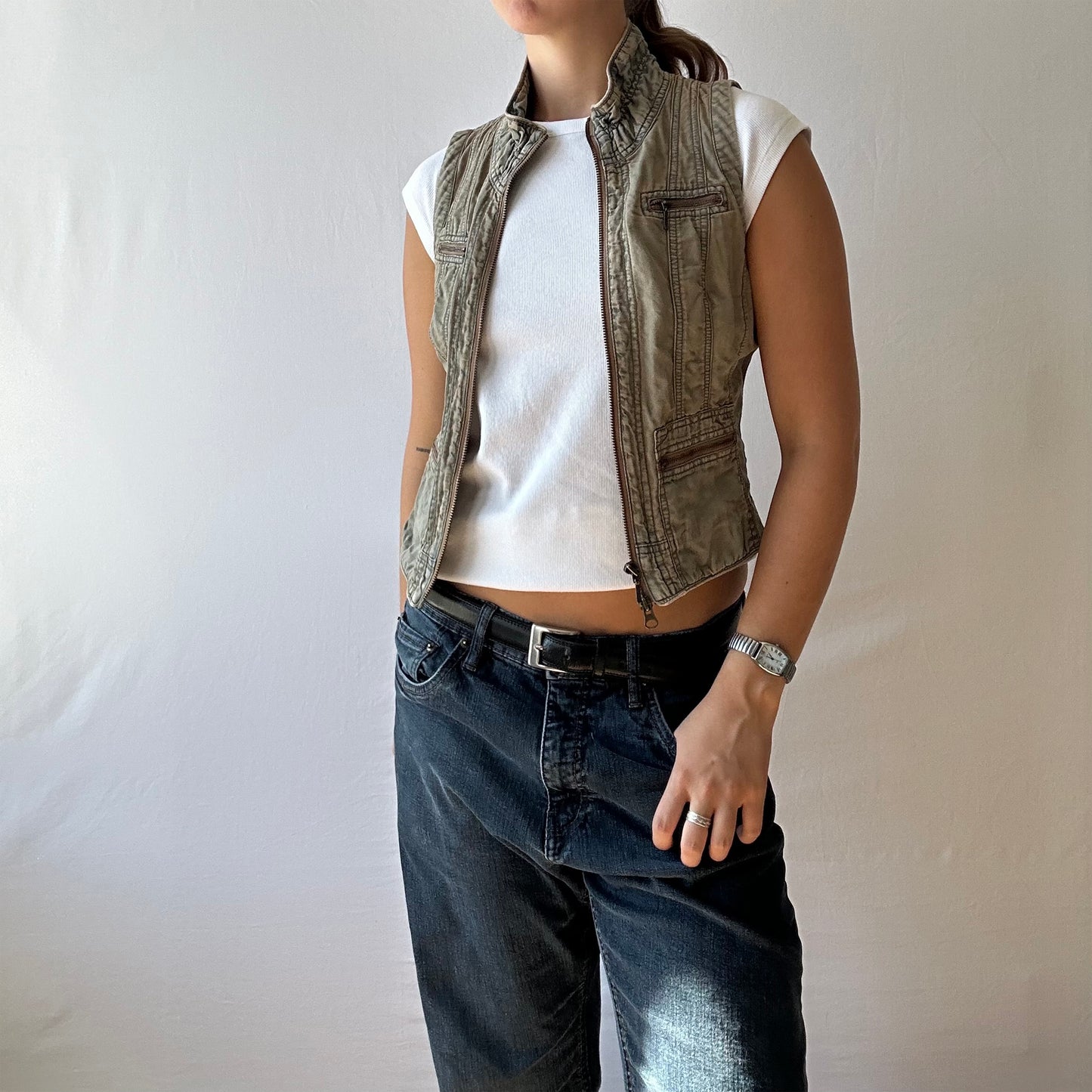 Cropped Acid Wash Vest