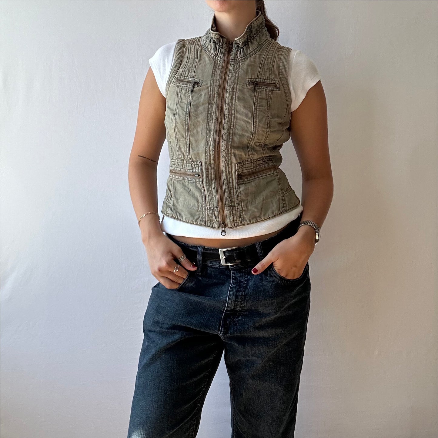 Cropped Acid Wash Vest