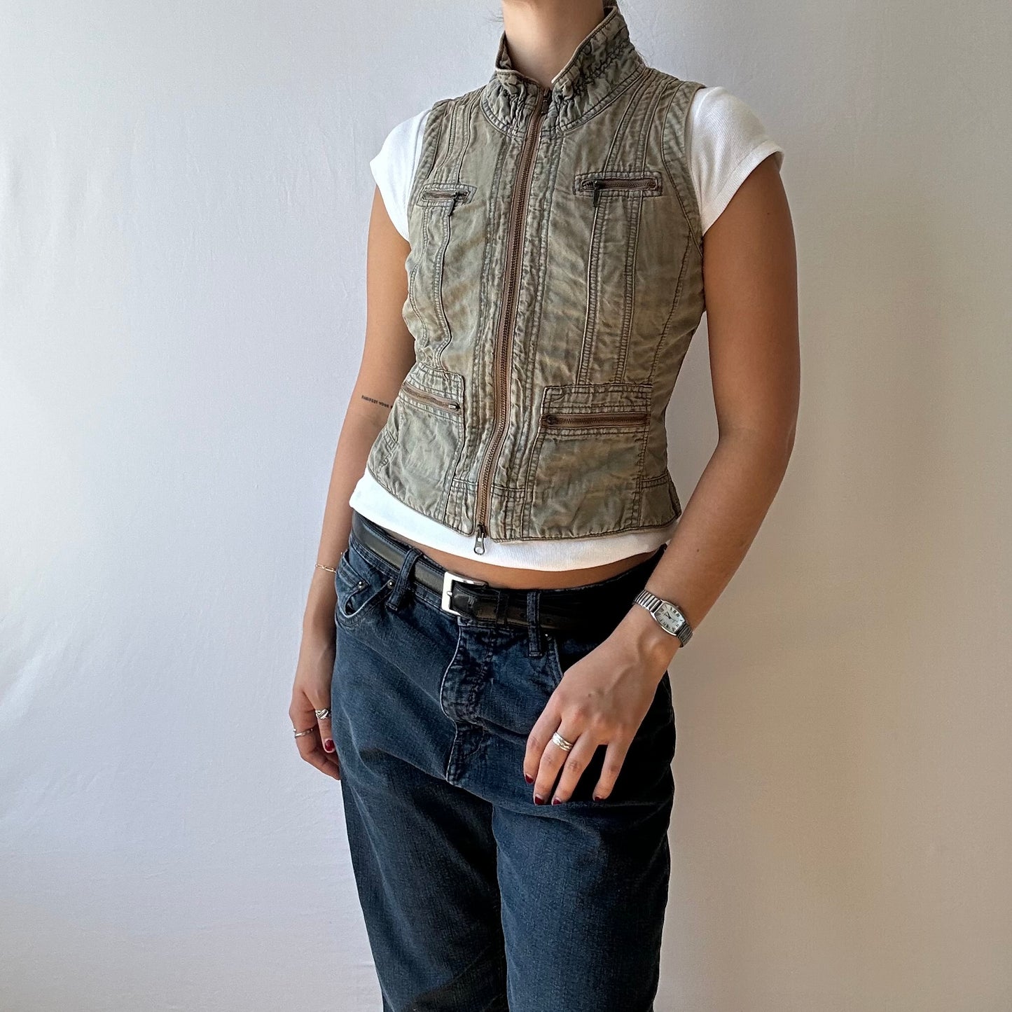 Cropped Acid Wash Vest