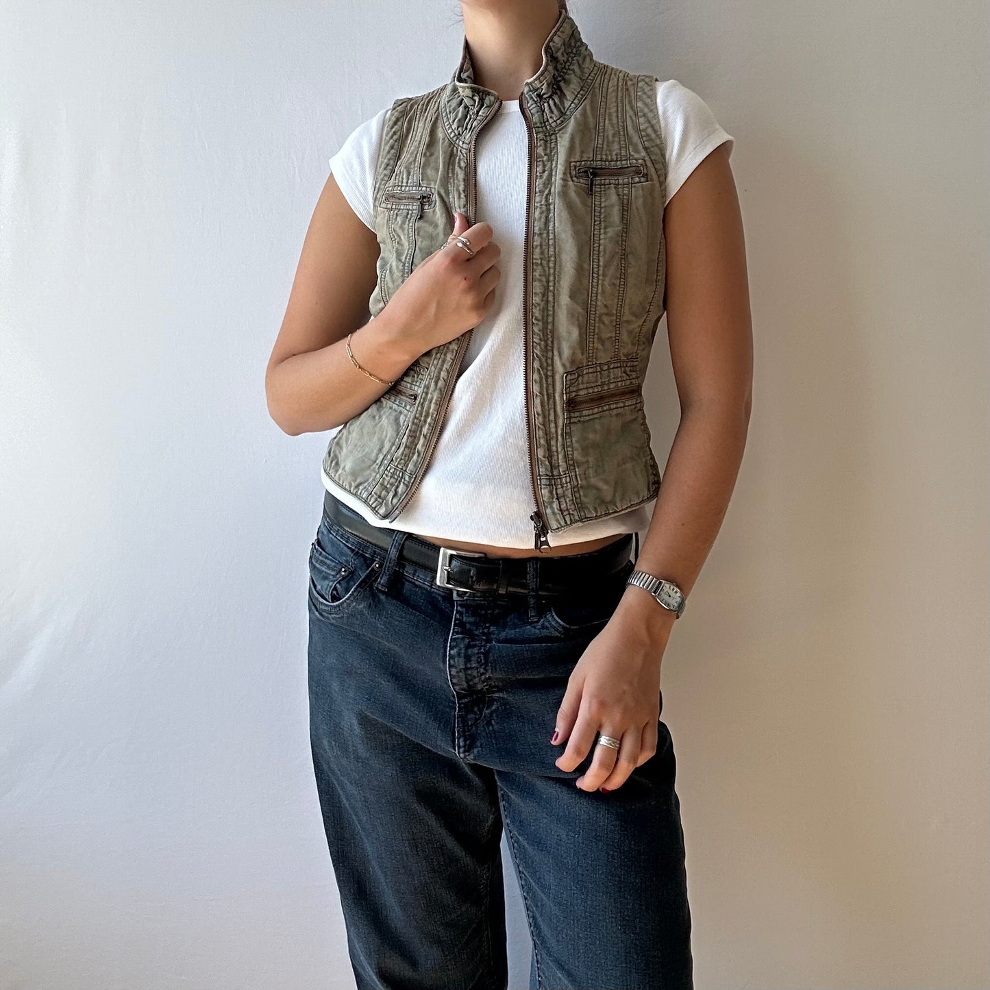 Cropped Acid Wash Vest