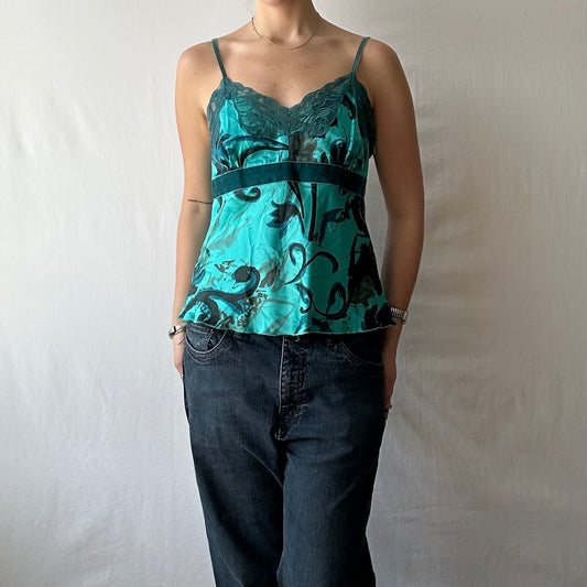 Blue Pattern Silk Cami w/ Velvet